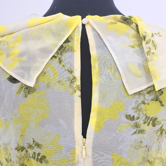 Calvin Klein Sheer Maxi Dress Size 6 Yellow Floral Chiffon High Low Faux Wrap - Picture 4 of 10